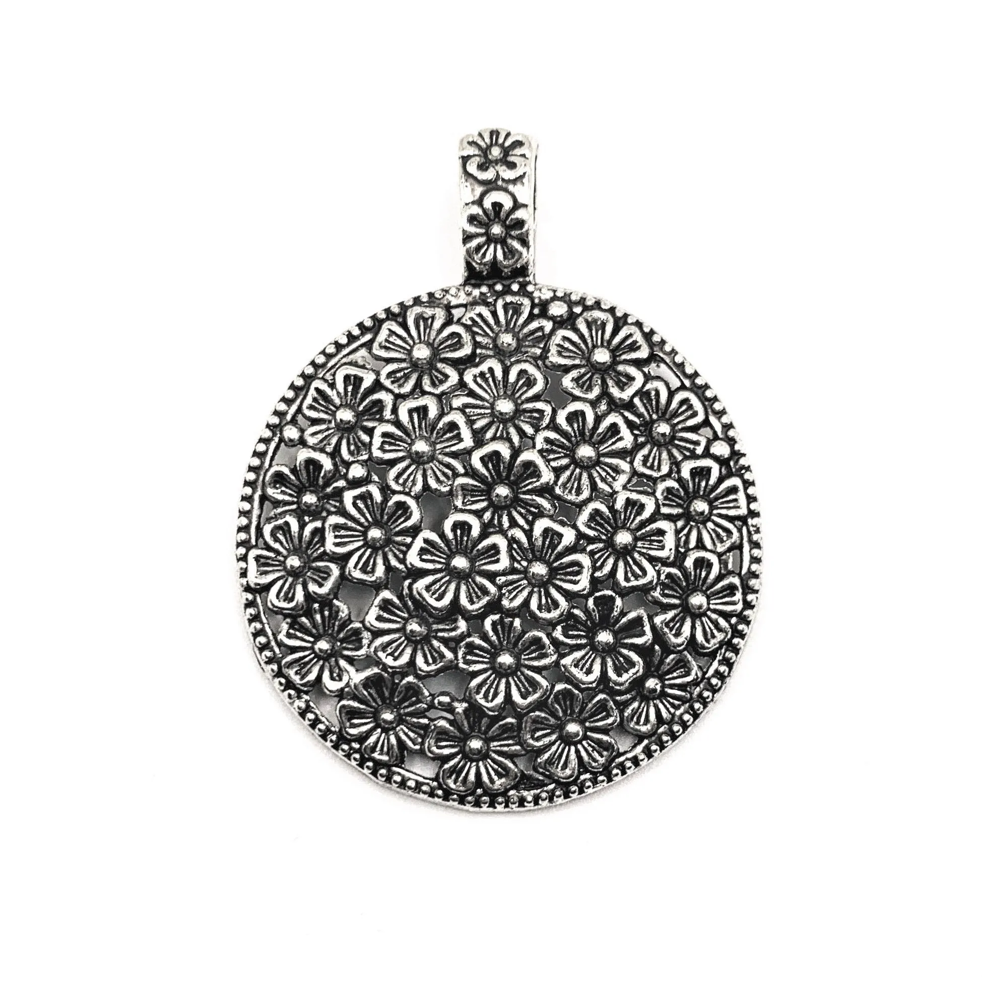 1, 4 or 20 Pieces: Large Antique Silver Flower Necklace Pendant