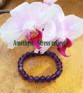 100% Natural Amethyst Bracelet, Purple Stone Bracelet, 8mm Gemstone Bracelet, Amethyst Stone Bracelet, Beaded Bracelet, Healing Bracelet