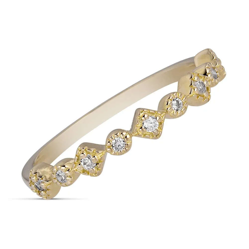 14K DIAMOND STACKABLE BAND SQUARE AND ROUND