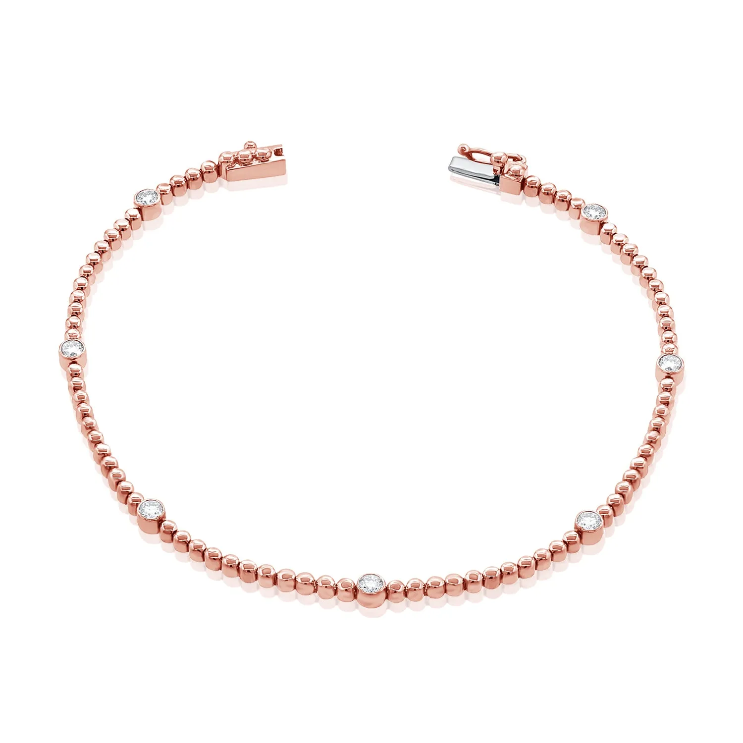 14K Gold & Diamond Station Bead Bracelet - 0.46ct