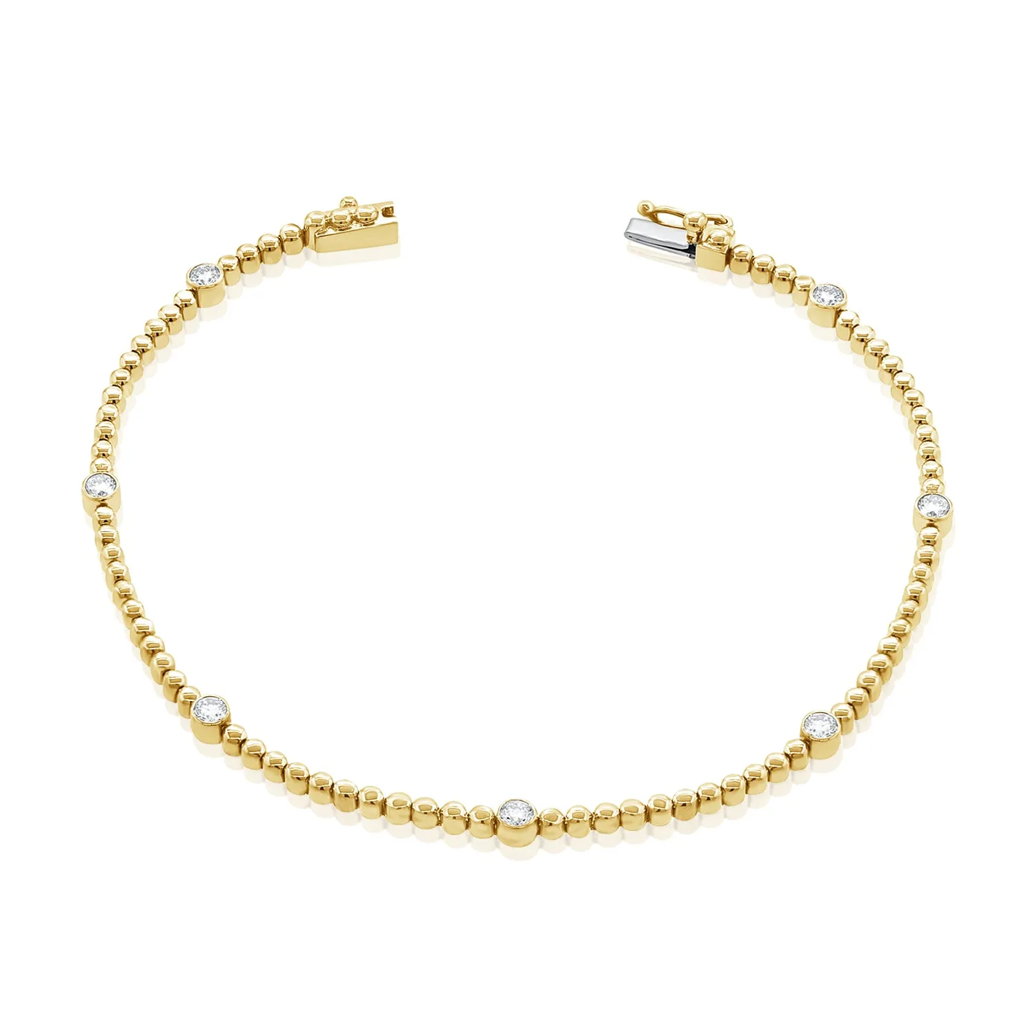 14K Gold & Diamond Station Bead Bracelet - 0.46ct