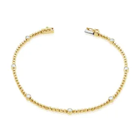 14K Gold & Diamond Station Bead Bracelet - 0.46ct