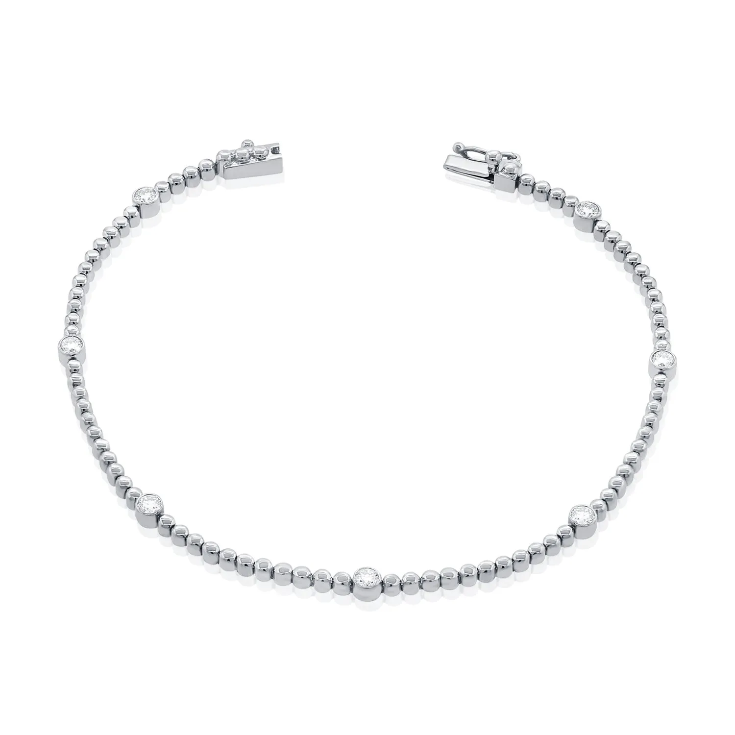 14K Gold & Diamond Station Bead Bracelet - 0.46ct