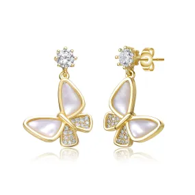 14K Gold Plated Cubic Zirconia Butterfly Drop Earrings