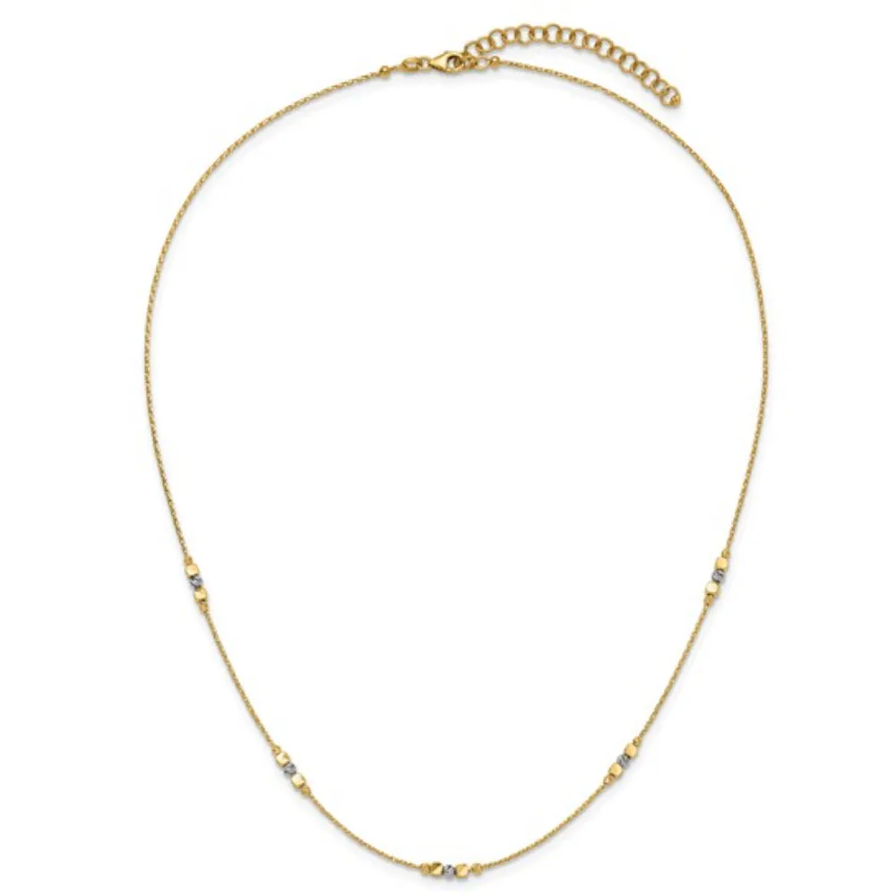 14k Two-Tone Diamond-Cut Bead Station Necklace