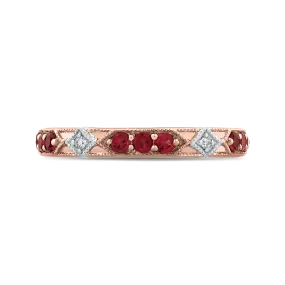 14K Two Tone Gold Round Diamond and Ruby Wedding Band