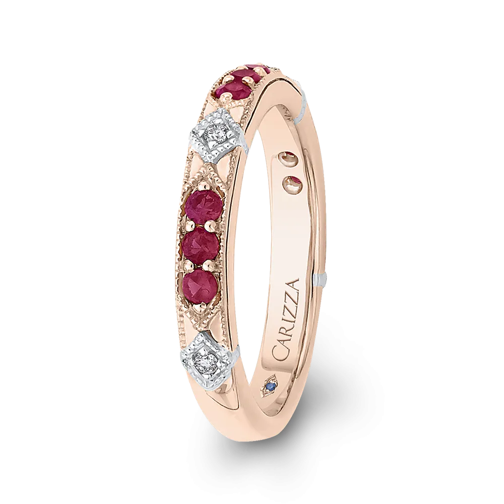 14K Two Tone Gold Round Diamond and Ruby Wedding Band