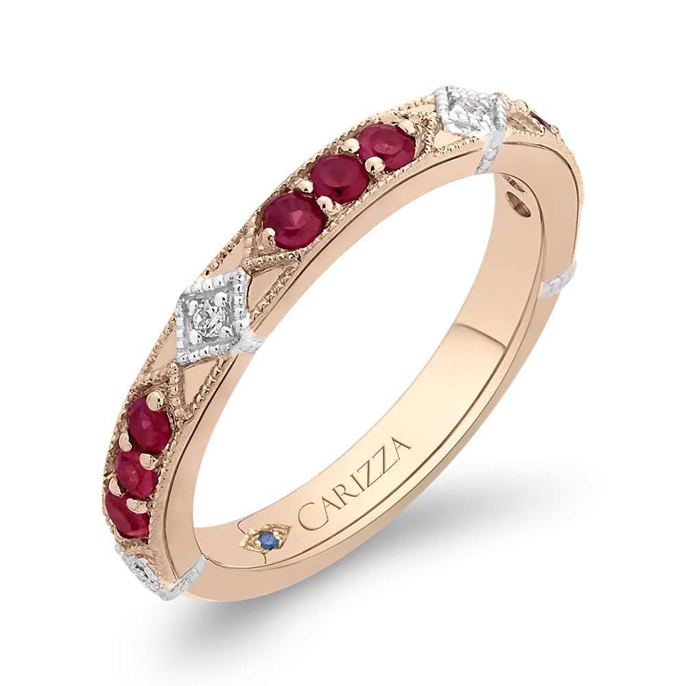 14K Two Tone Gold Round Diamond and Ruby Wedding Band