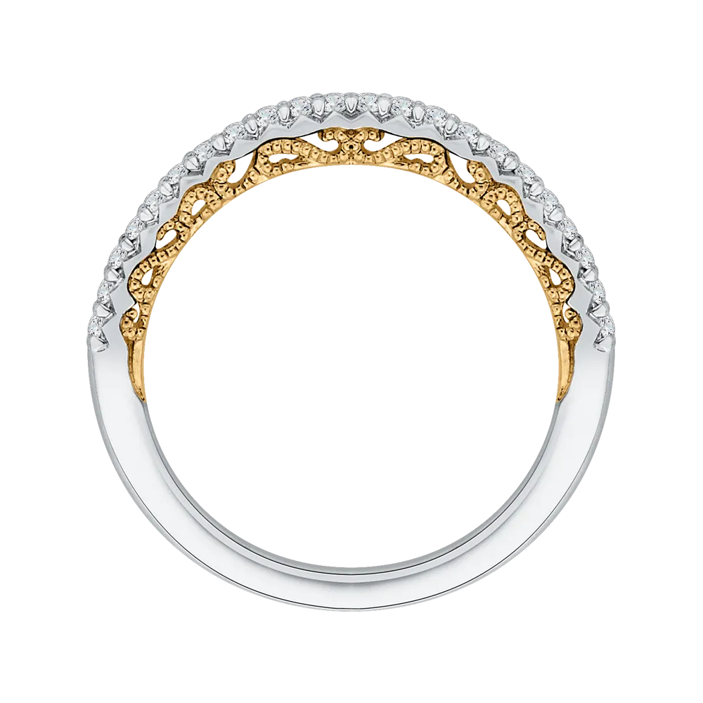 14K Two Tone Gold Round Diamond Half Eternity Wedding Band