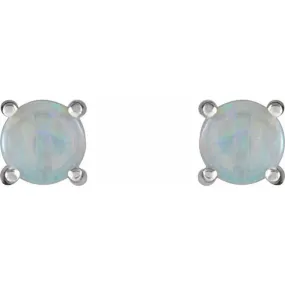 14K White 6 mm Natural White Opal Earrings