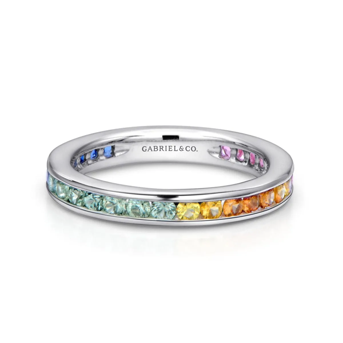 14K White Gold Pink, Green and White Sapphire Stackable Band - LR4863W4JMC