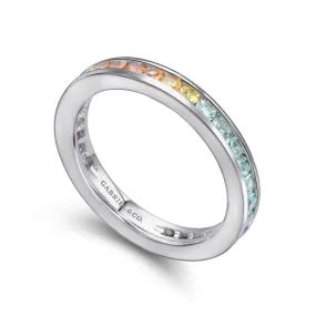 14K White Gold Pink, Green and White Sapphire Stackable Band - LR4863W4JMC