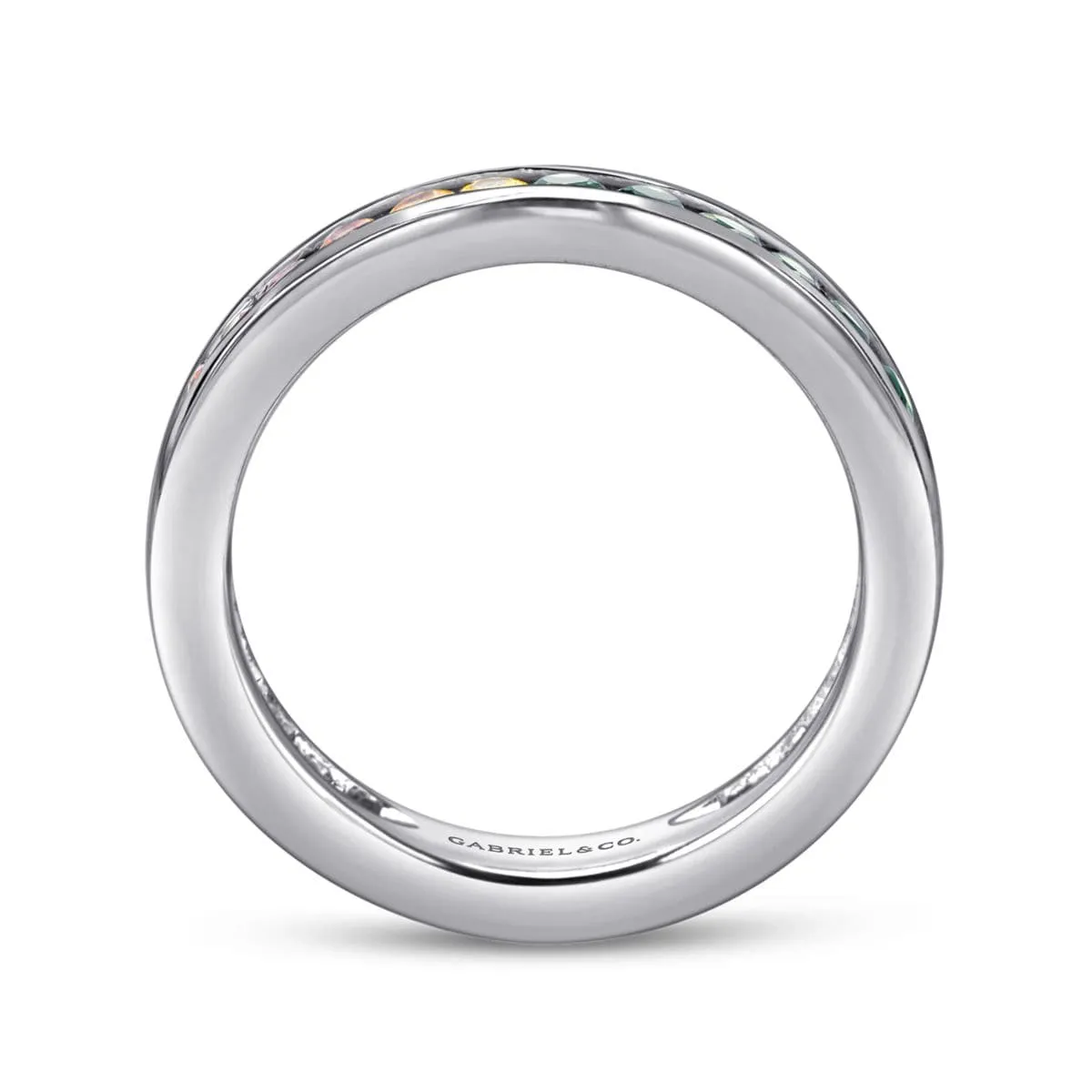 14K White Gold Pink, Green and White Sapphire Stackable Band - LR4863W4JMC