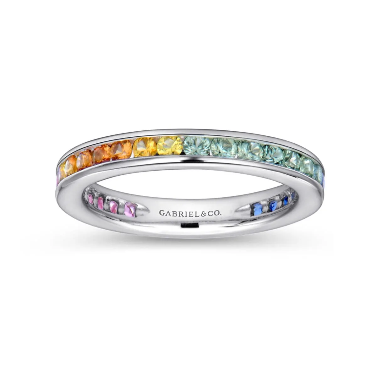 14K White Gold Pink, Green and White Sapphire Stackable Band - LR4863W4JMC