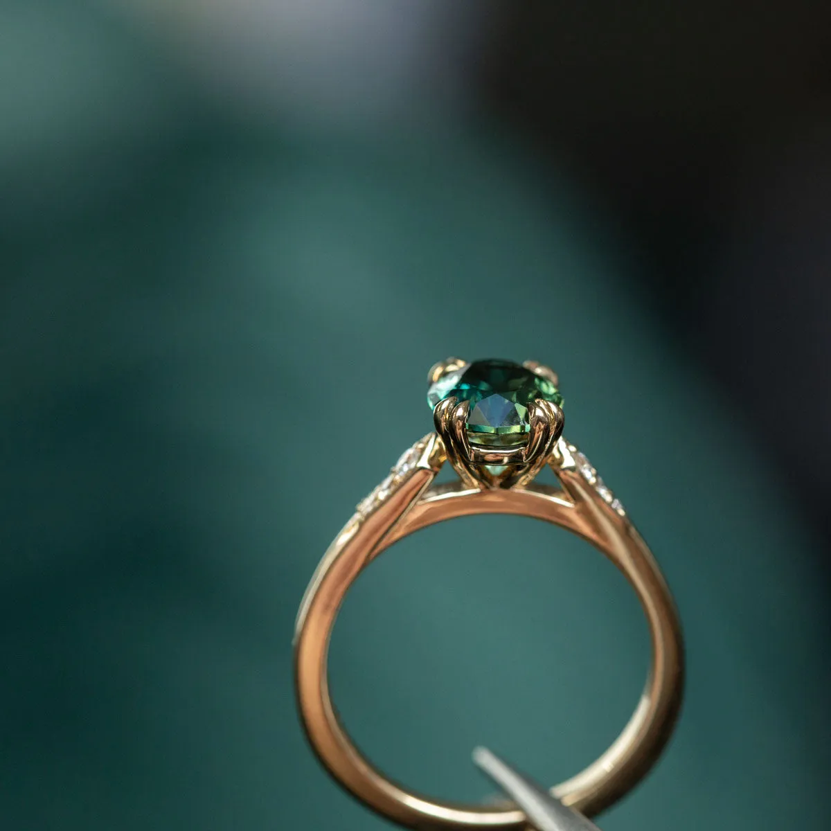 1.80ct Oval Nigerian Parti Sapphire Vintage Cathedral Ring in 14k Yellow Gold