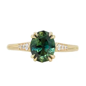 1.80ct Oval Nigerian Parti Sapphire Vintage Cathedral Ring in 14k Yellow Gold