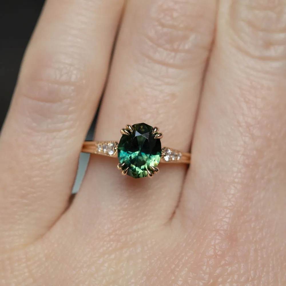1.80ct Oval Nigerian Parti Sapphire Vintage Cathedral Ring in 14k Yellow Gold