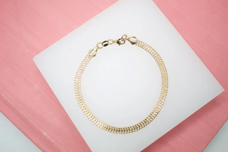 18K Gold Filled Double Cuban Link 4mm Chain Bracelet (I156)