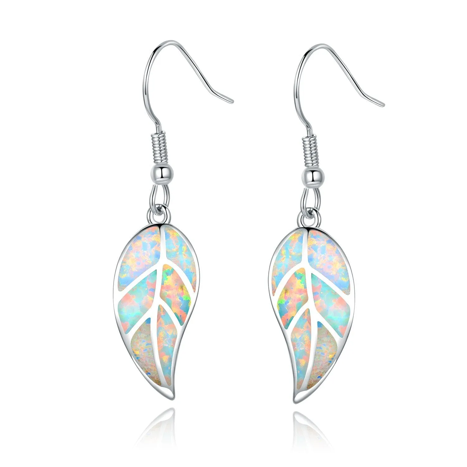18K Rose Gold Plated Opal Leaf Dangling Earrings
