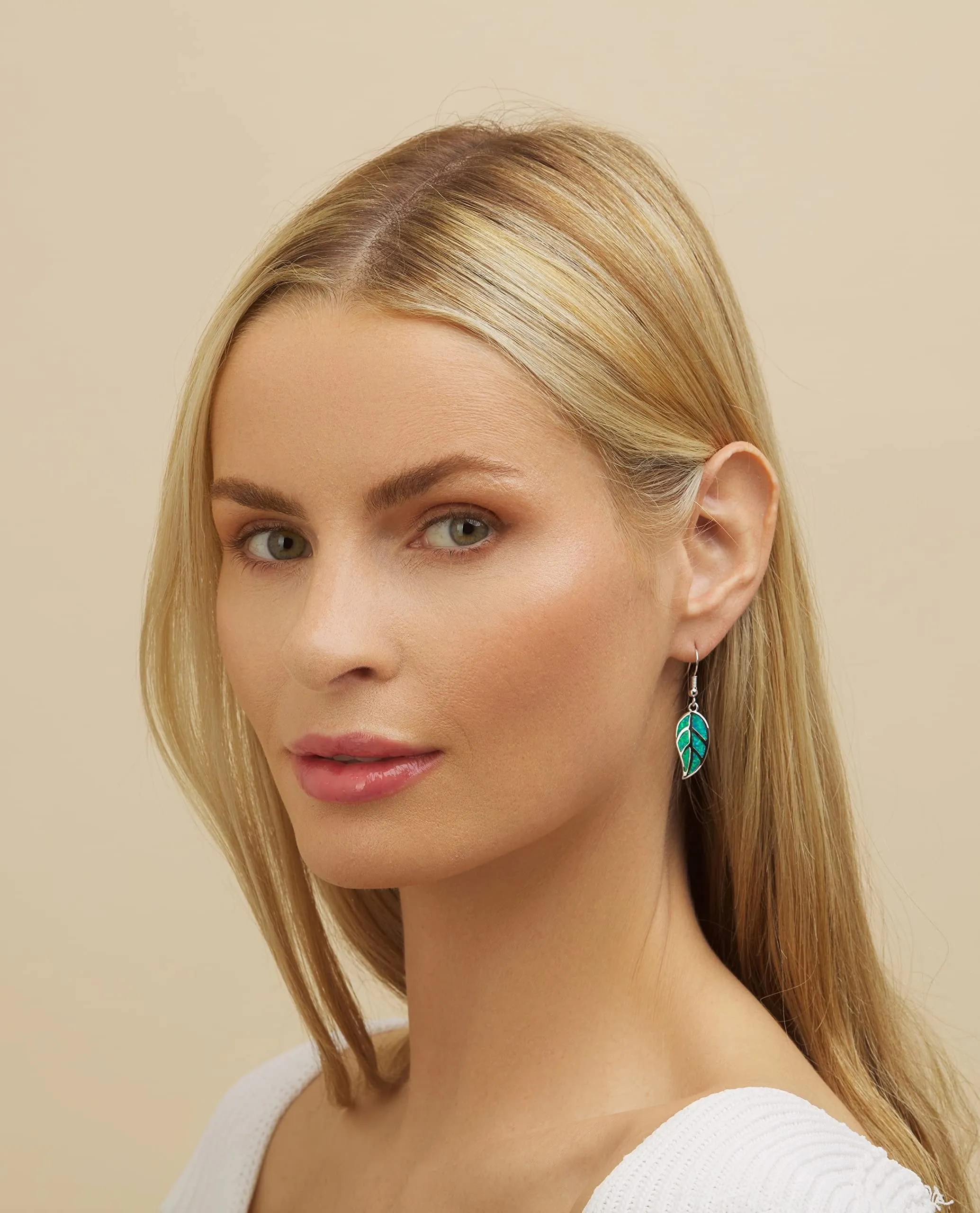 18K Rose Gold Plated Opal Leaf Dangling Earrings