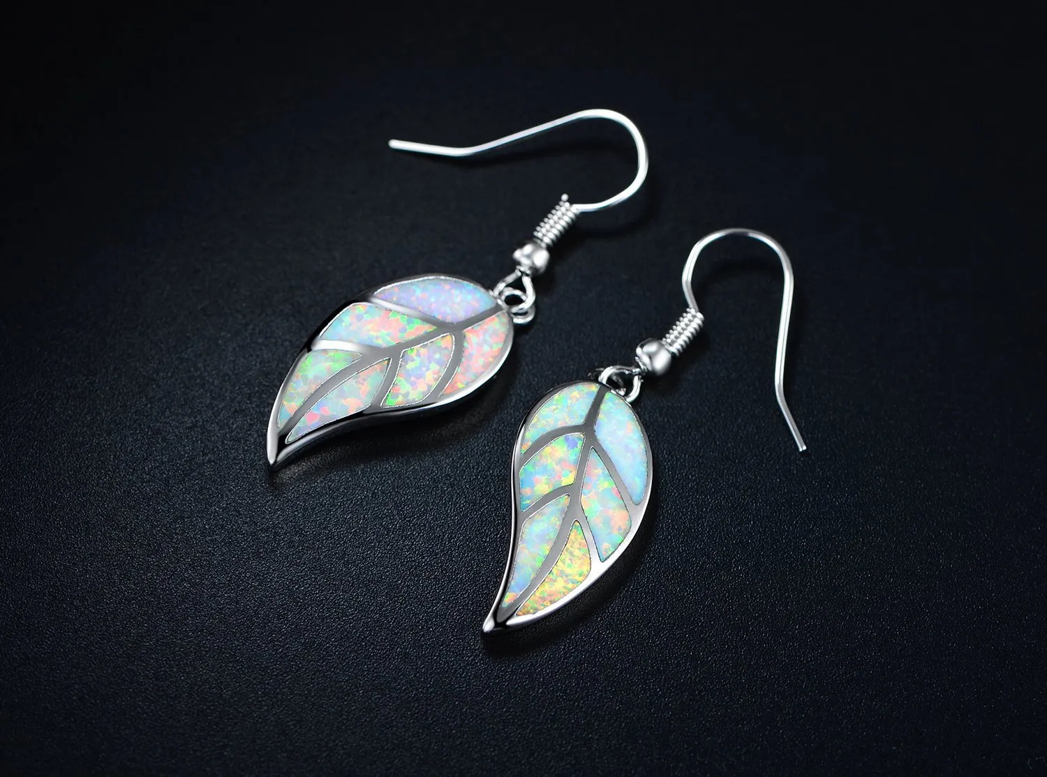 18K Rose Gold Plated Opal Leaf Dangling Earrings