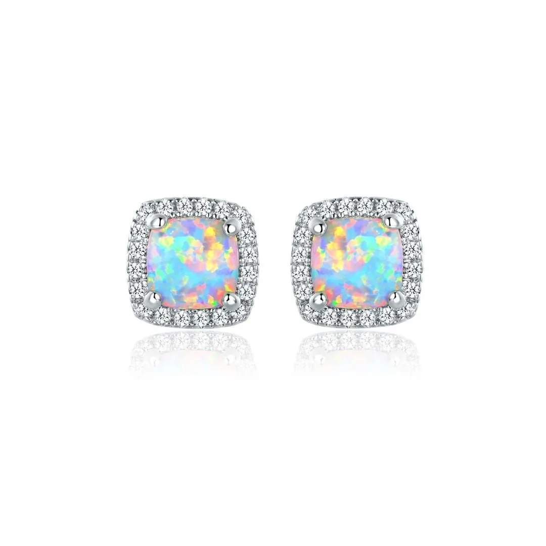 18K White Gold Plated Opal Stud Earrings