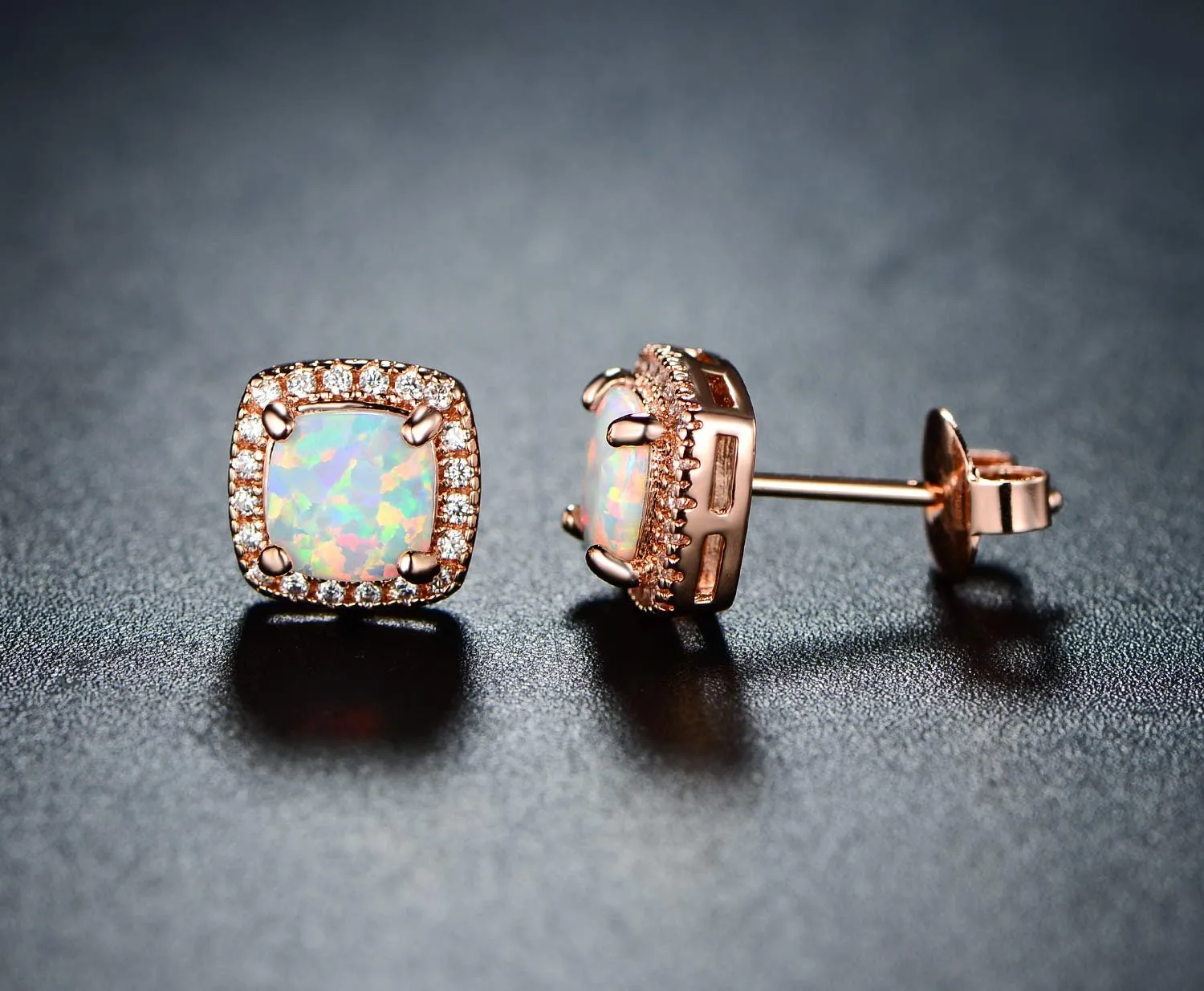 18K White Gold Plated Opal Stud Earrings
