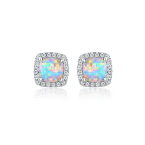 18K White Gold Plated Opal Stud Earrings