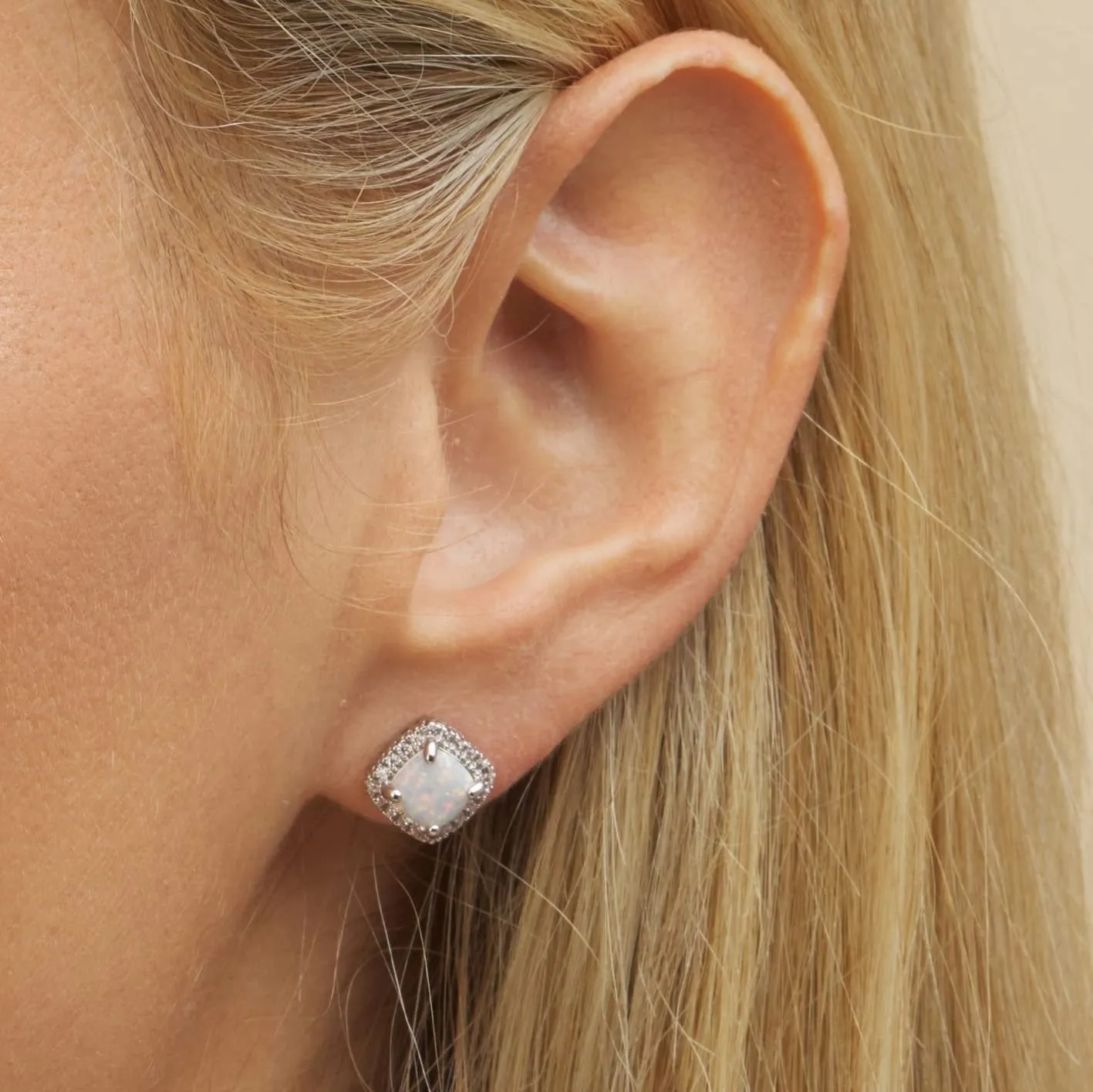 18K White Gold Plated Opal Stud Earrings