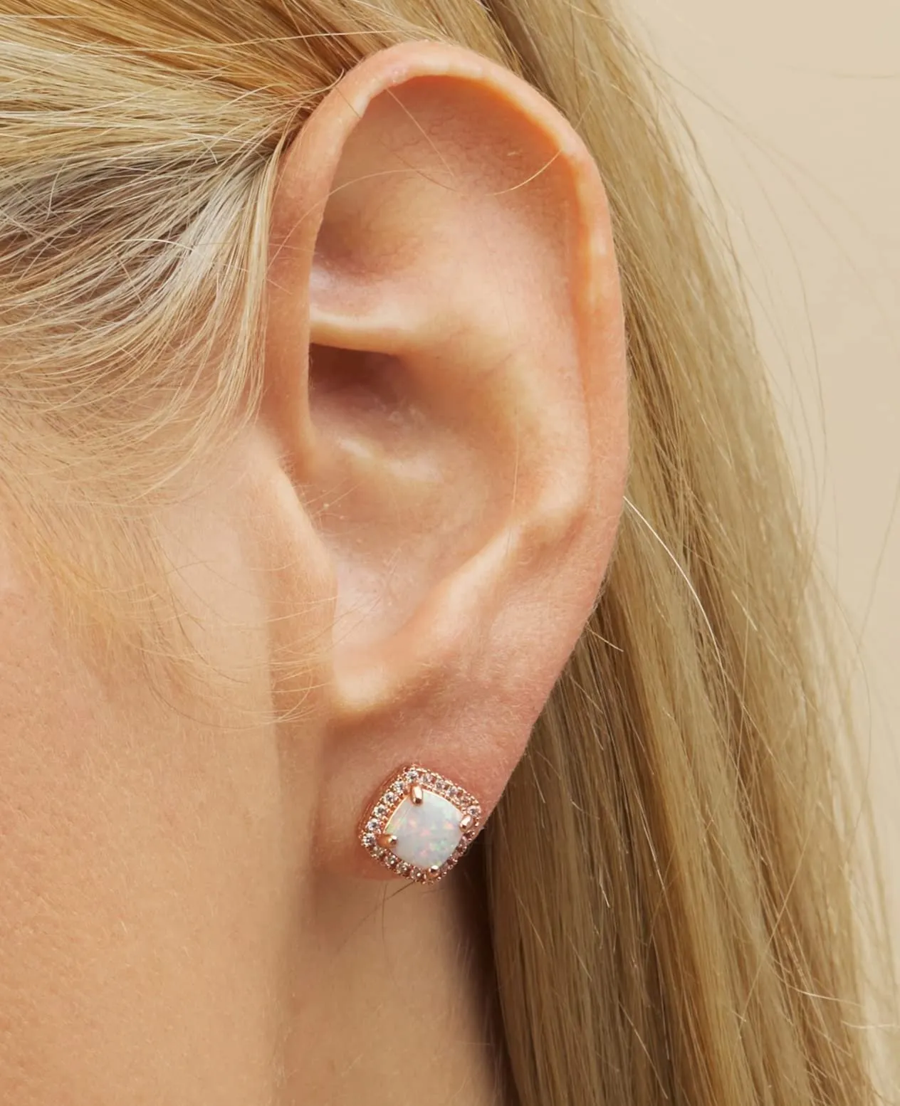 18K White Gold Plated Opal Stud Earrings