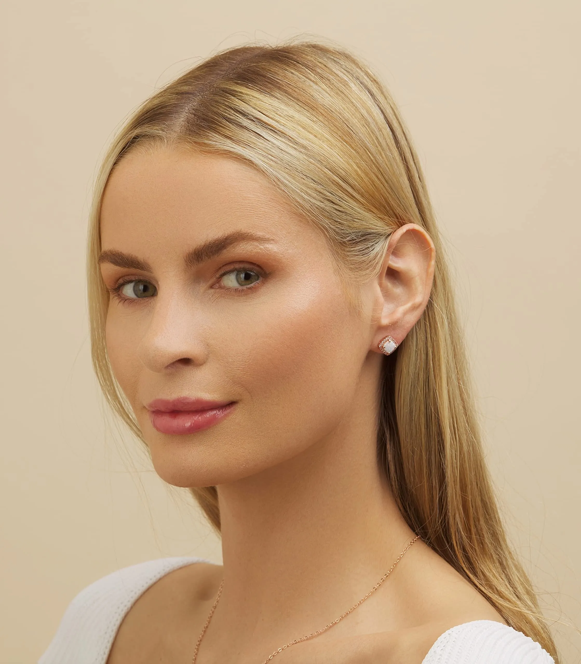 18K White Gold Plated Opal Stud Earrings