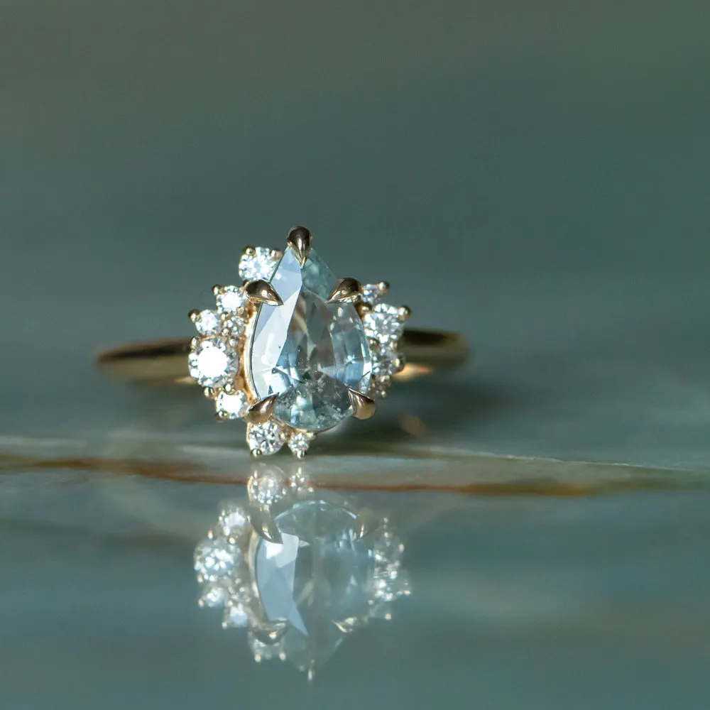 2.21ct Pastel Pear Sapphire and Diamond Asymmetrical Cluster Ring in 14k Yellow Gold