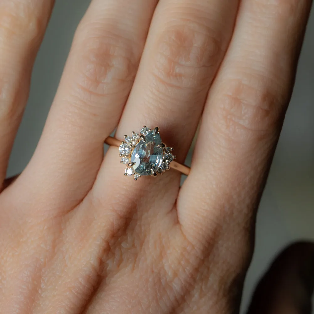 2.21ct Pastel Pear Sapphire and Diamond Asymmetrical Cluster Ring in 14k Yellow Gold