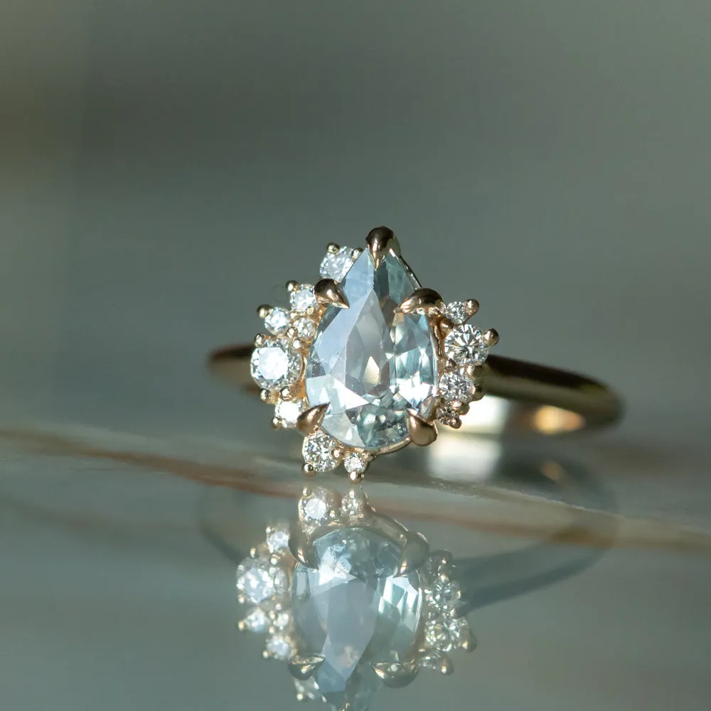 2.21ct Pastel Pear Sapphire and Diamond Asymmetrical Cluster Ring in 14k Yellow Gold
