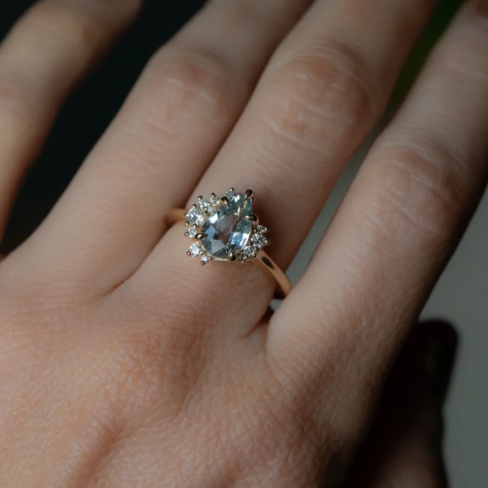 2.21ct Pastel Pear Sapphire and Diamond Asymmetrical Cluster Ring in 14k Yellow Gold
