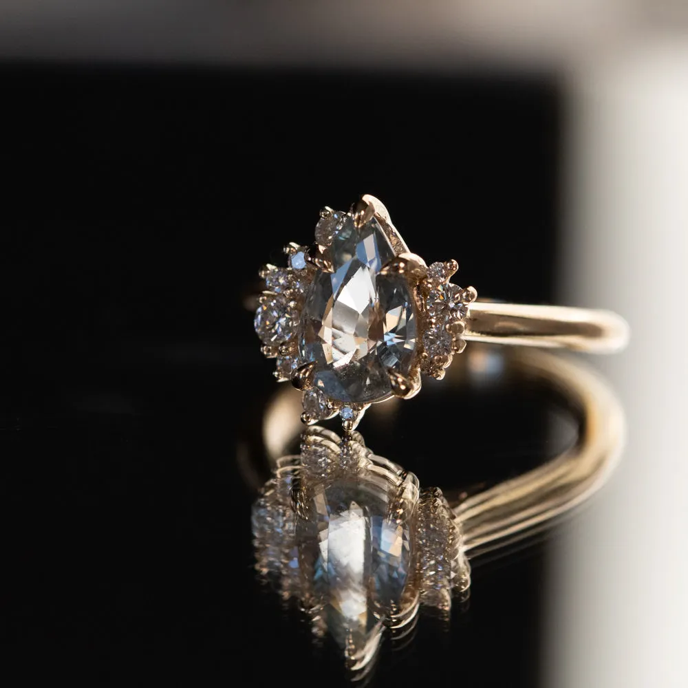 2.21ct Pastel Pear Sapphire and Diamond Asymmetrical Cluster Ring in 14k Yellow Gold