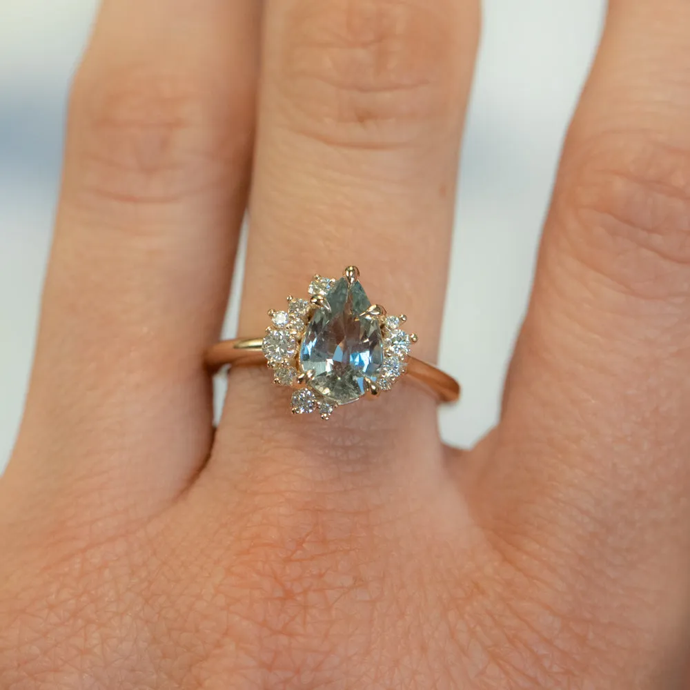 2.21ct Pastel Pear Sapphire and Diamond Asymmetrical Cluster Ring in 14k Yellow Gold