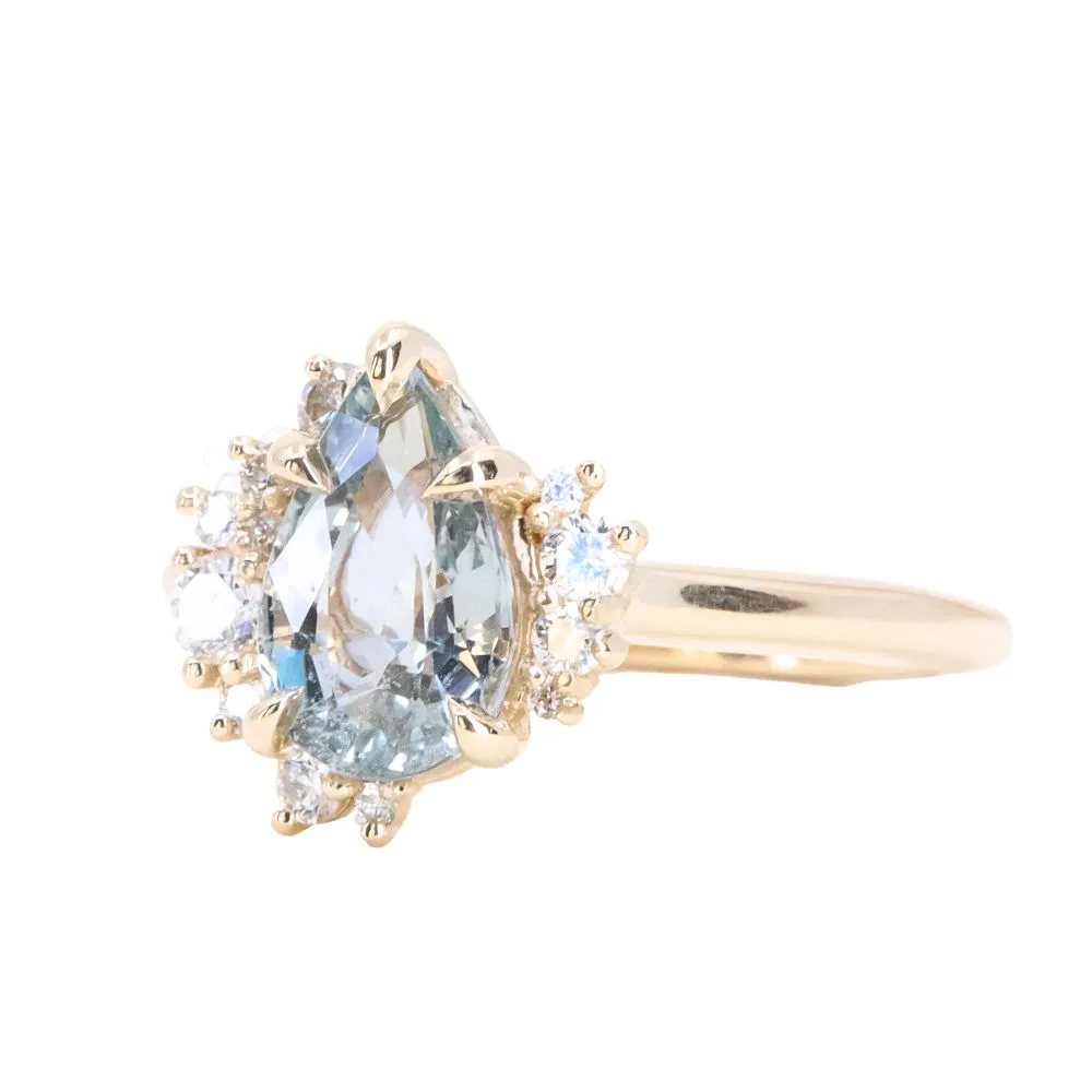 2.21ct Pastel Pear Sapphire and Diamond Asymmetrical Cluster Ring in 14k Yellow Gold