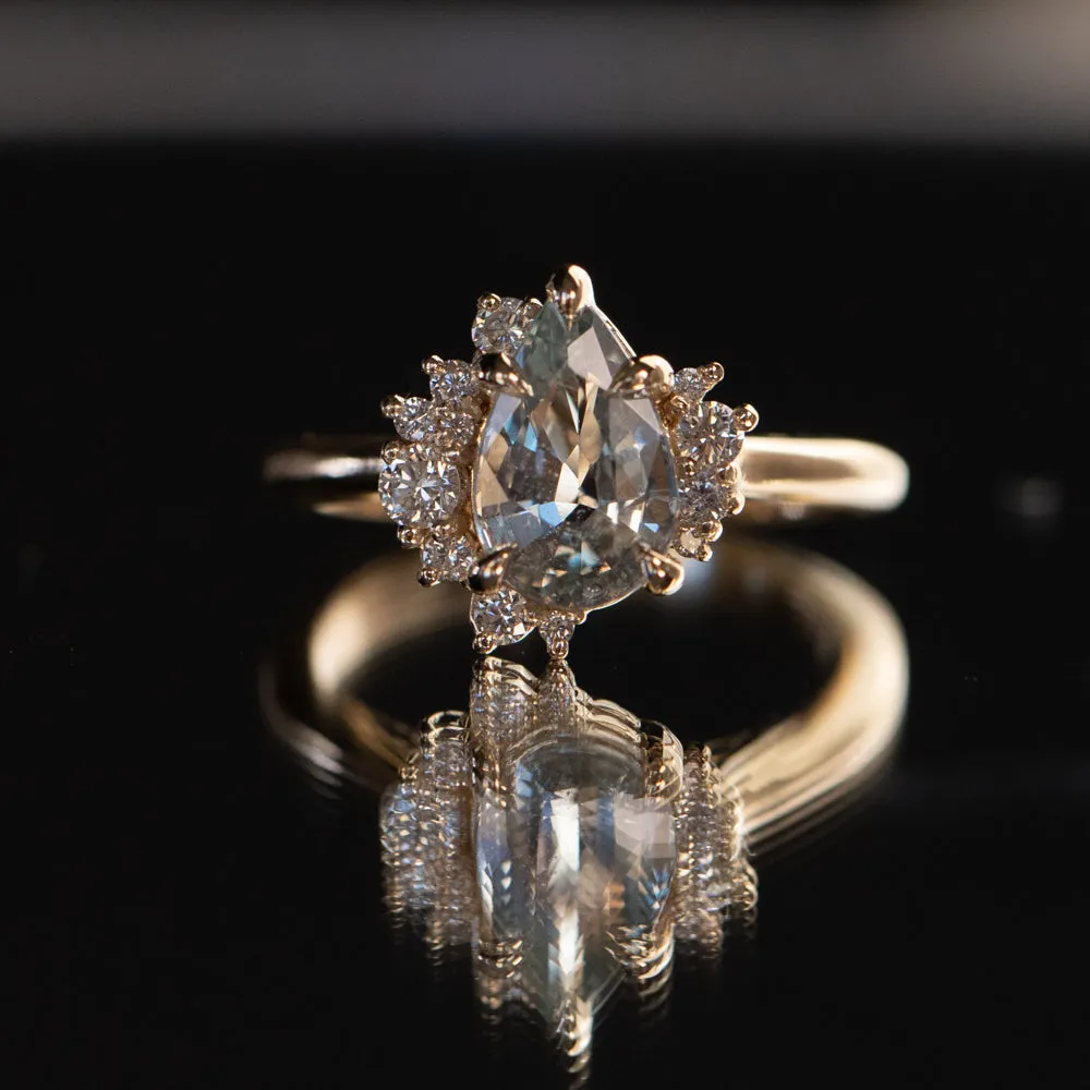 2.21ct Pastel Pear Sapphire and Diamond Asymmetrical Cluster Ring in 14k Yellow Gold