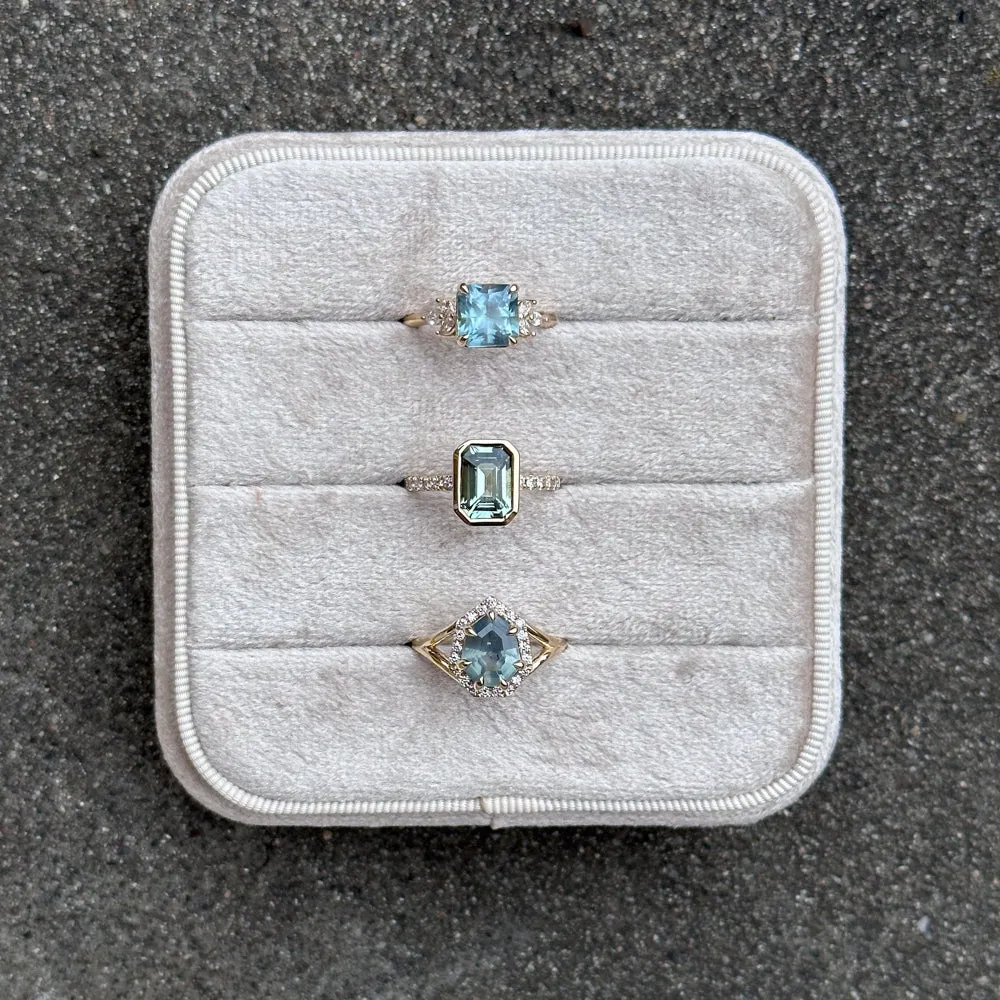 2.78ct Untreated Montana Sapphire Square Radiant Cut Marquise Diamond Cluster Ring in 14k Yellow Gold