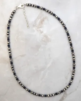5mm Navajo Pearls & Lapis Necklace Sterling Silver