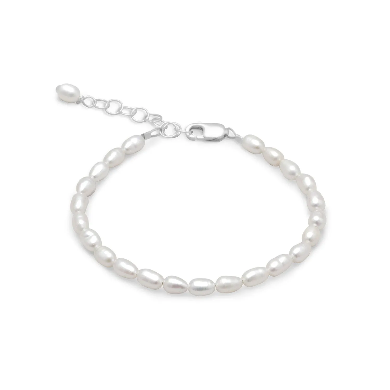 5"   1" Extension White Rice Cultured Freshwater Pearl Bracelet
