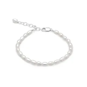 5"   1" Extension White Rice Cultured Freshwater Pearl Bracelet