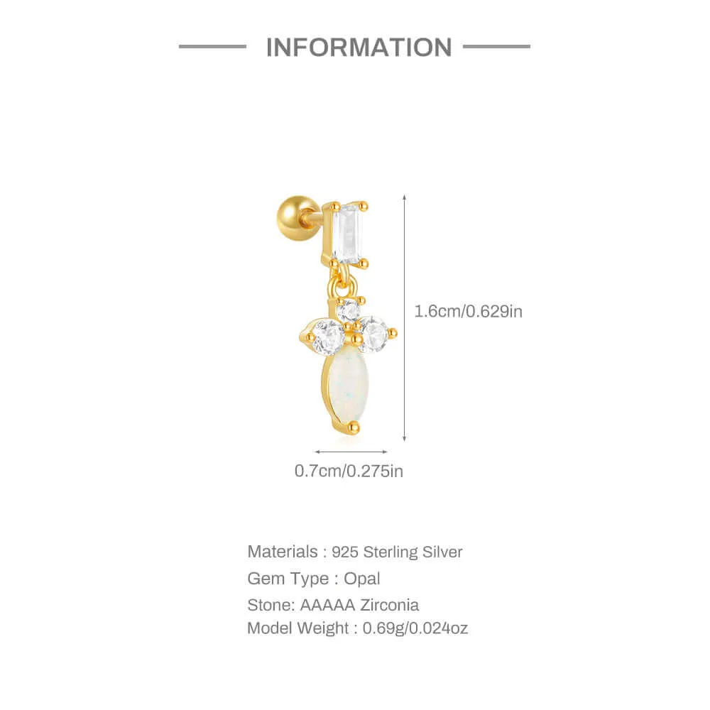 925 Silver Sword Opal CZ Diamond Ball Back Earrings