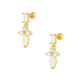 925 Silver Sword Opal CZ Diamond Ball Back Earrings