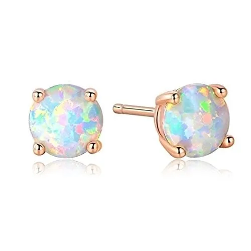 925 Sterling Silver Fire Opal Stud Earrings Rose Gold Plated Over .925 Silver