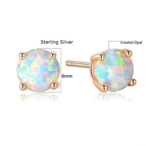 925 Sterling Silver Fire Opal Stud Earrings Rose Gold Plated Over .925 Silver