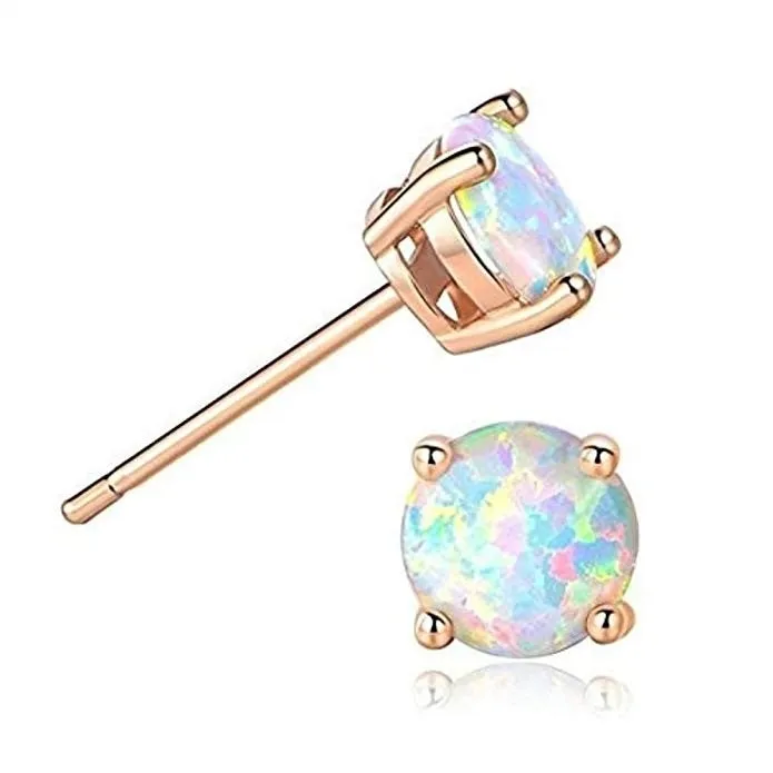 925 Sterling Silver Fire Opal Stud Earrings Rose Gold Plated Over .925 Silver