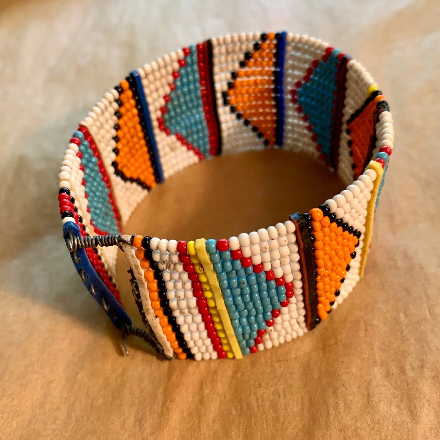 Antique Beaded Wide Bangle, Masai