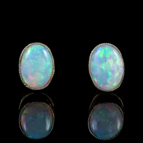 Antique Edwardian Opal Stud Earrings 9Ct Gold Circa 1910
